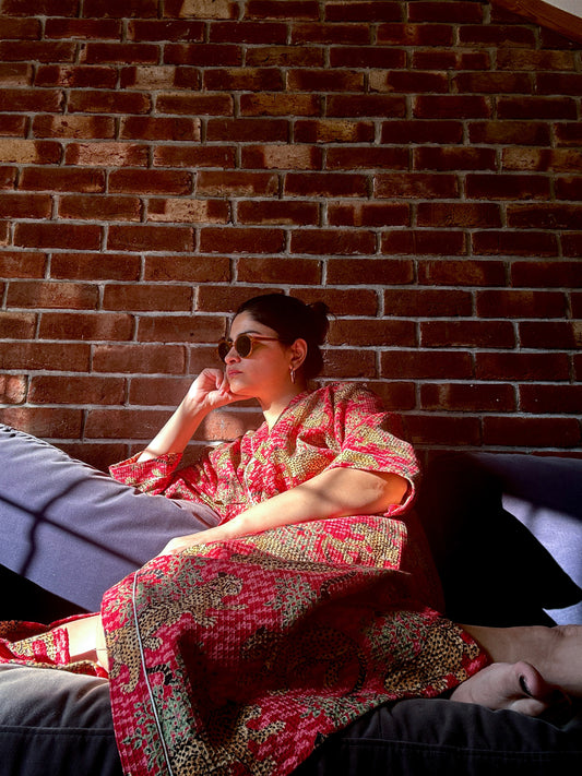 Gentle Leopard Bath Robe in Scarlet