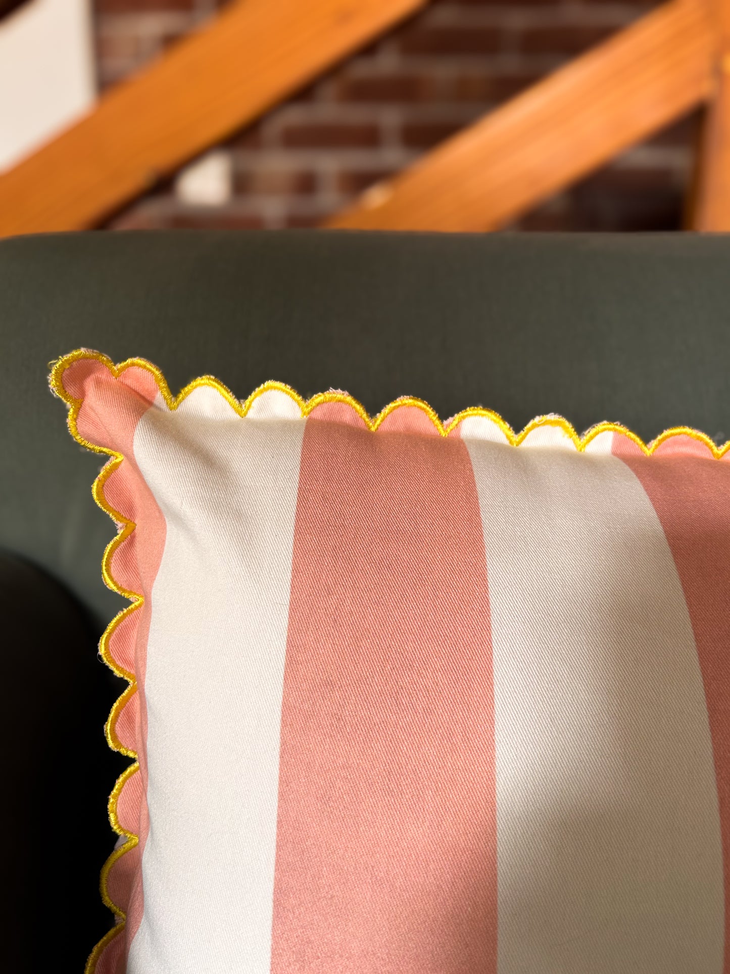 Peach Scalloped Lumbar Cushion Cover