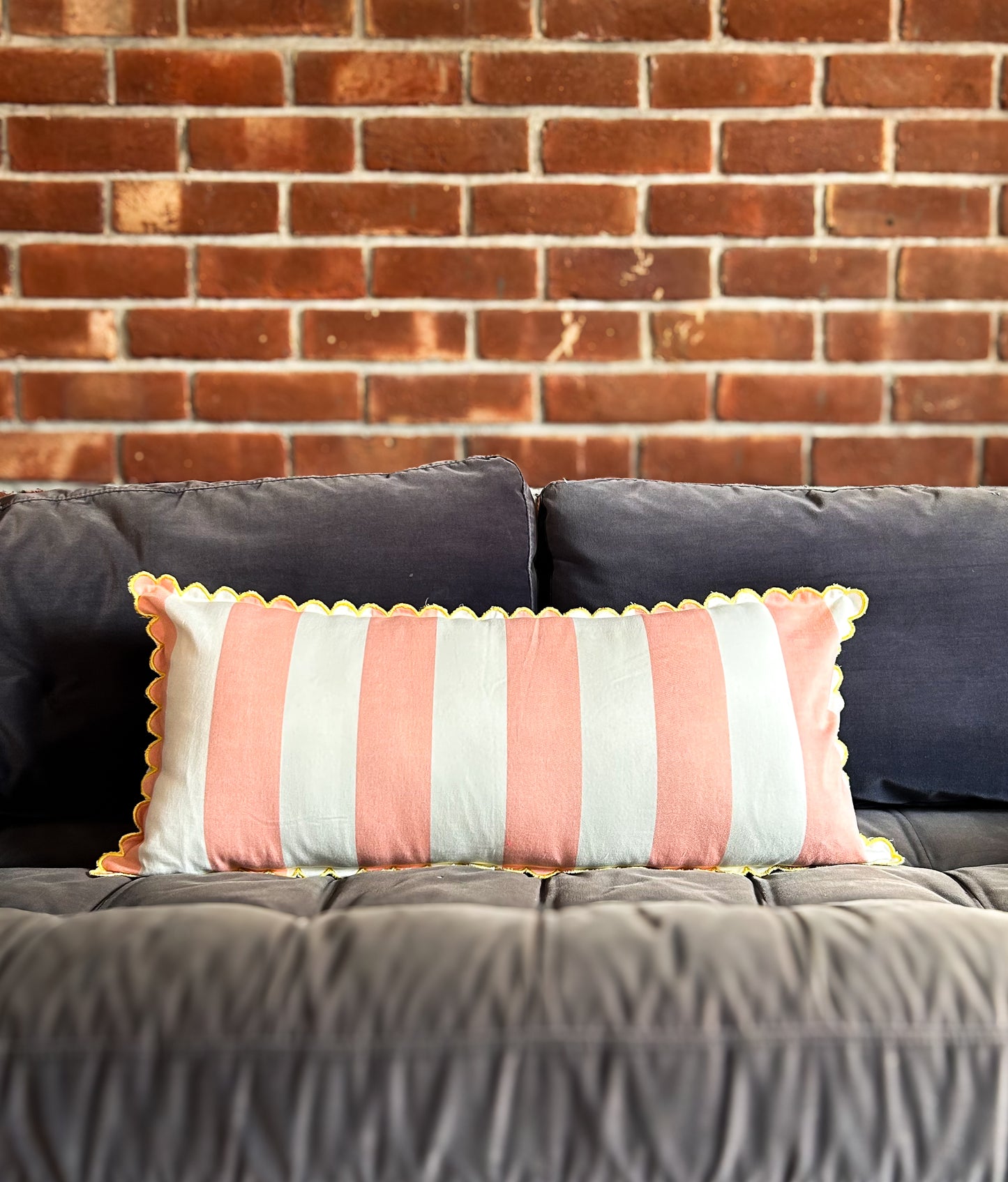 Peach Scalloped Lumbar Cushion Cover